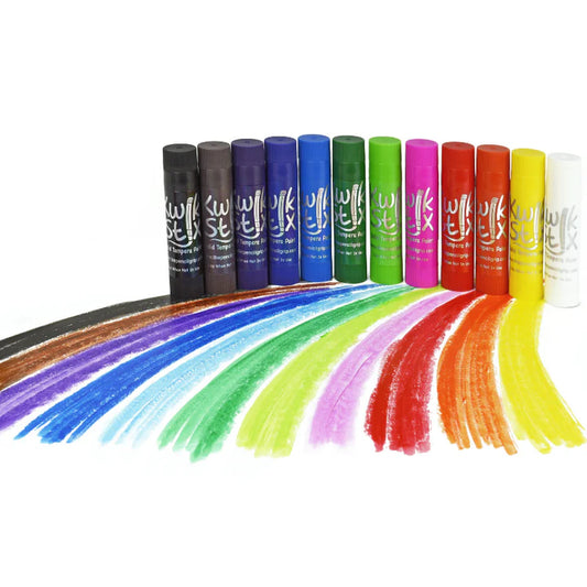 Kiwi Stix solid tempera paint in 12 classic colours