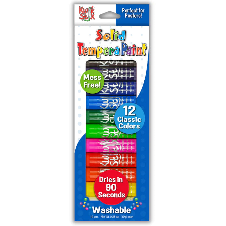 Kiwi Stix 12 classic colours solid tempera paint in packaging