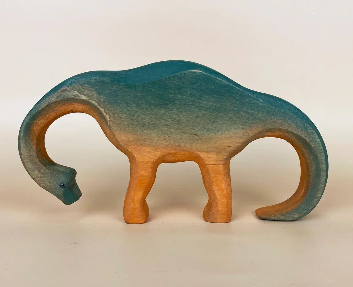 Green and orange Diplodocus wooden dinosaur toy