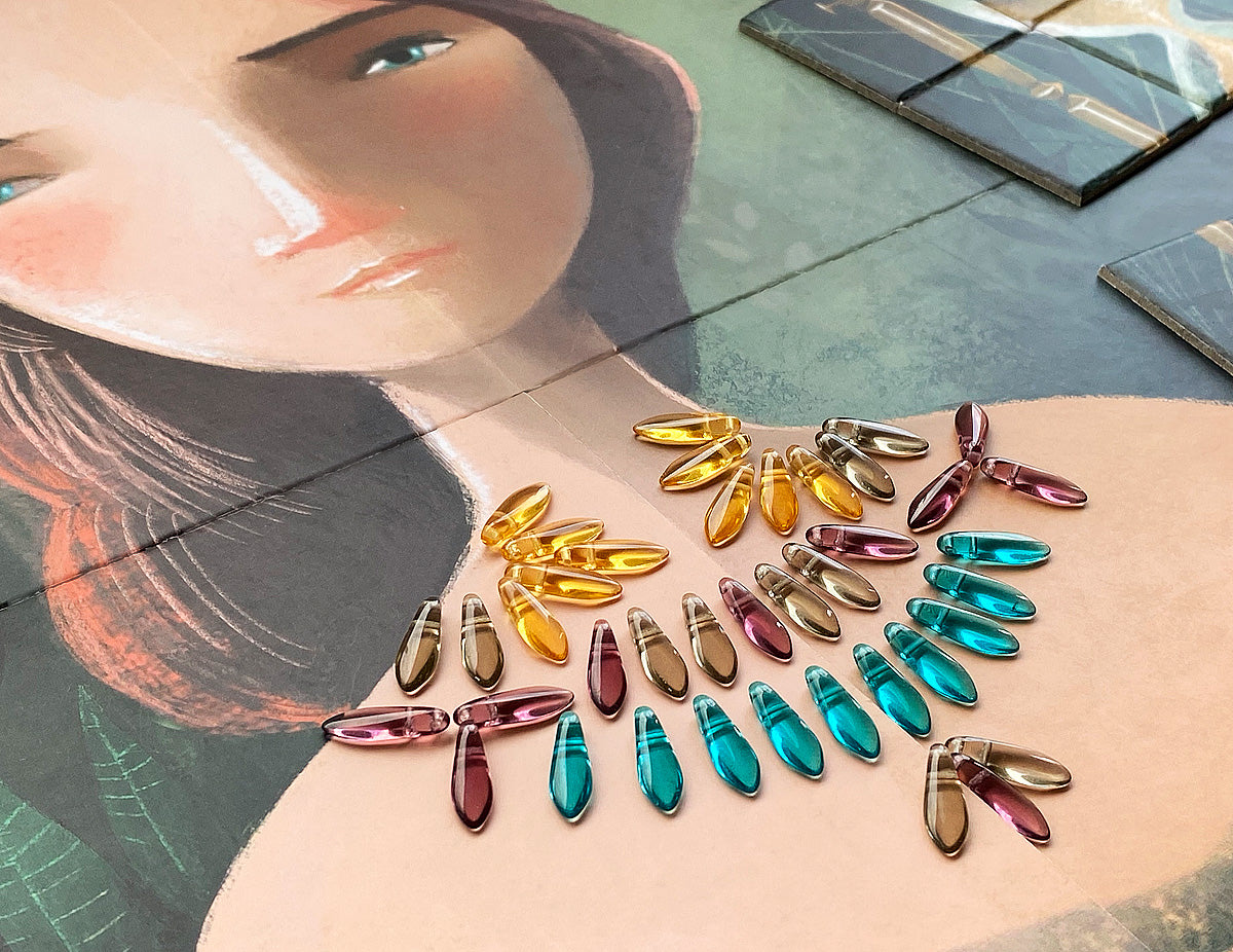 the lost necklace board game with elaborate necklace design with glass beads