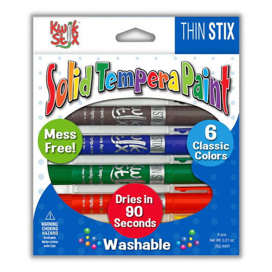 Thin Stix solid tempera paint in 6 classic colours in packaging