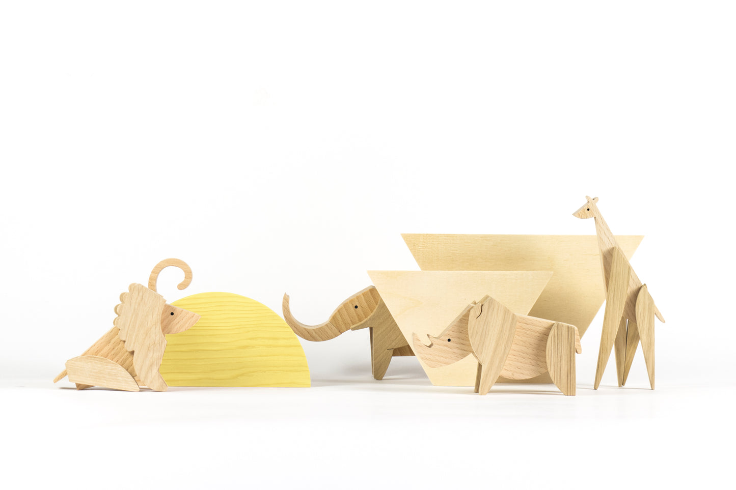 Magnetic wooden toy animals from Bulgaria- set of 5 with elephant, monkey, rhinoceros, lion and giraffe