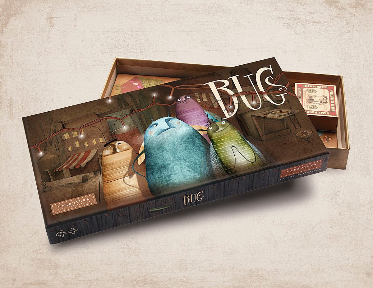 Bugs- board game for kids, with cover showing 4 cute bug monsters