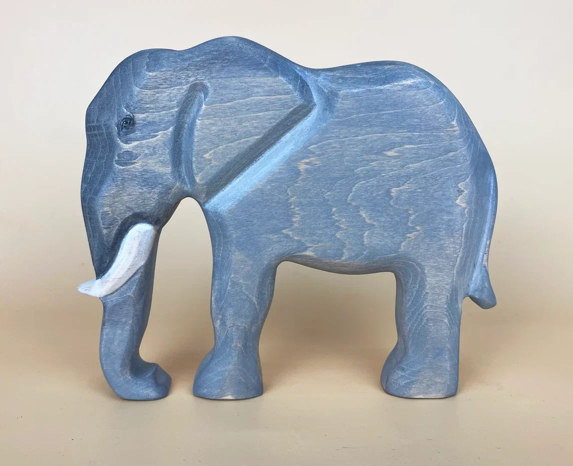Blue-grey wooden African forest elephant toy for toddlers