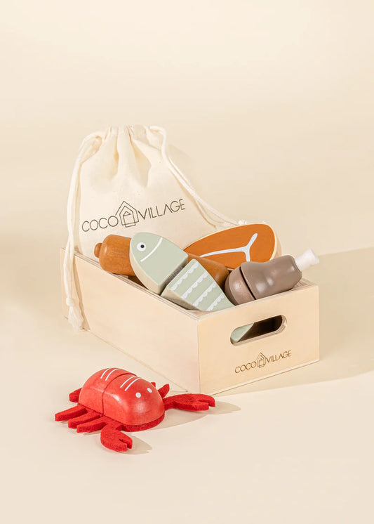 Cocovillage meat and fish set with fish, lobster, sausage and T-bone steak