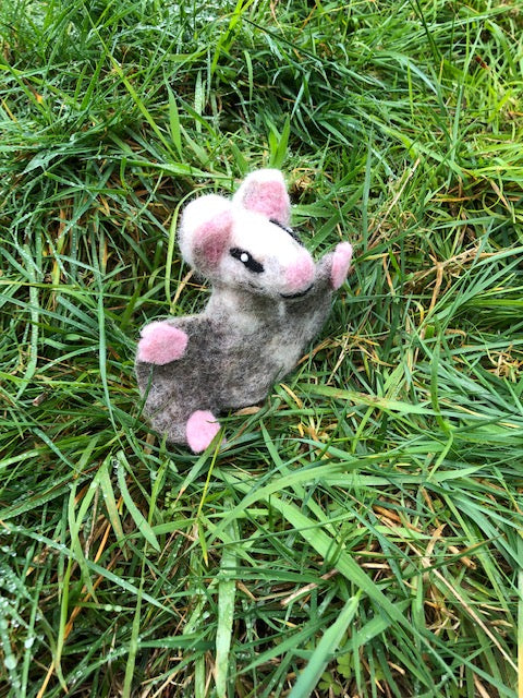 sugar glider felted finger puppet in grey