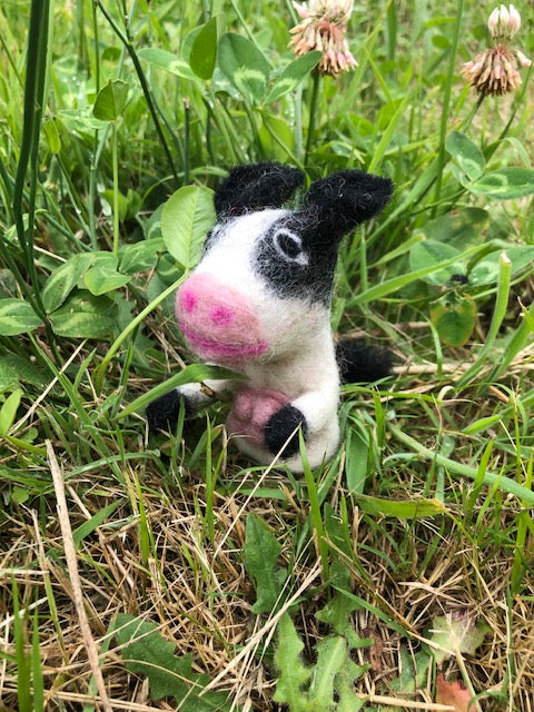 milk cow felted finger puppet