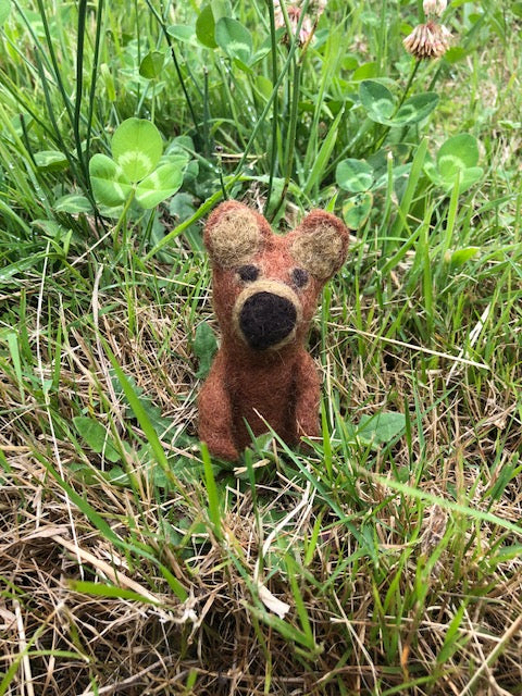 brown bear felted finger puppet