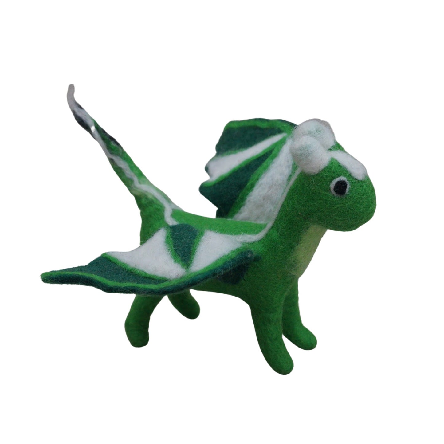 Felted green dragon soft toy with wings!