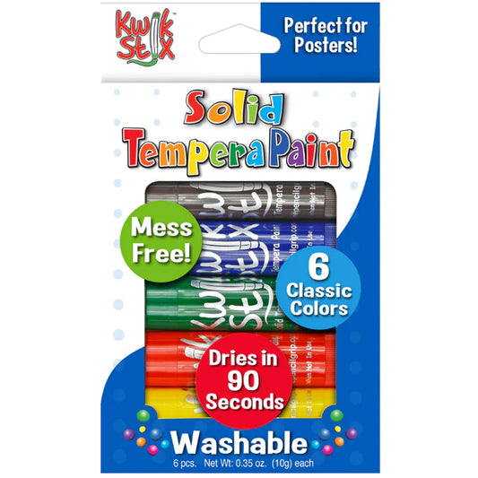 kiwkstix solid tempera paint for children in 6 classic colours