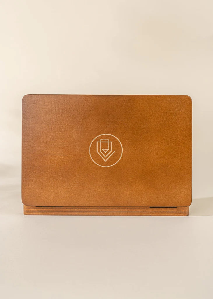 back view of wooden toy laptop from cocovillage