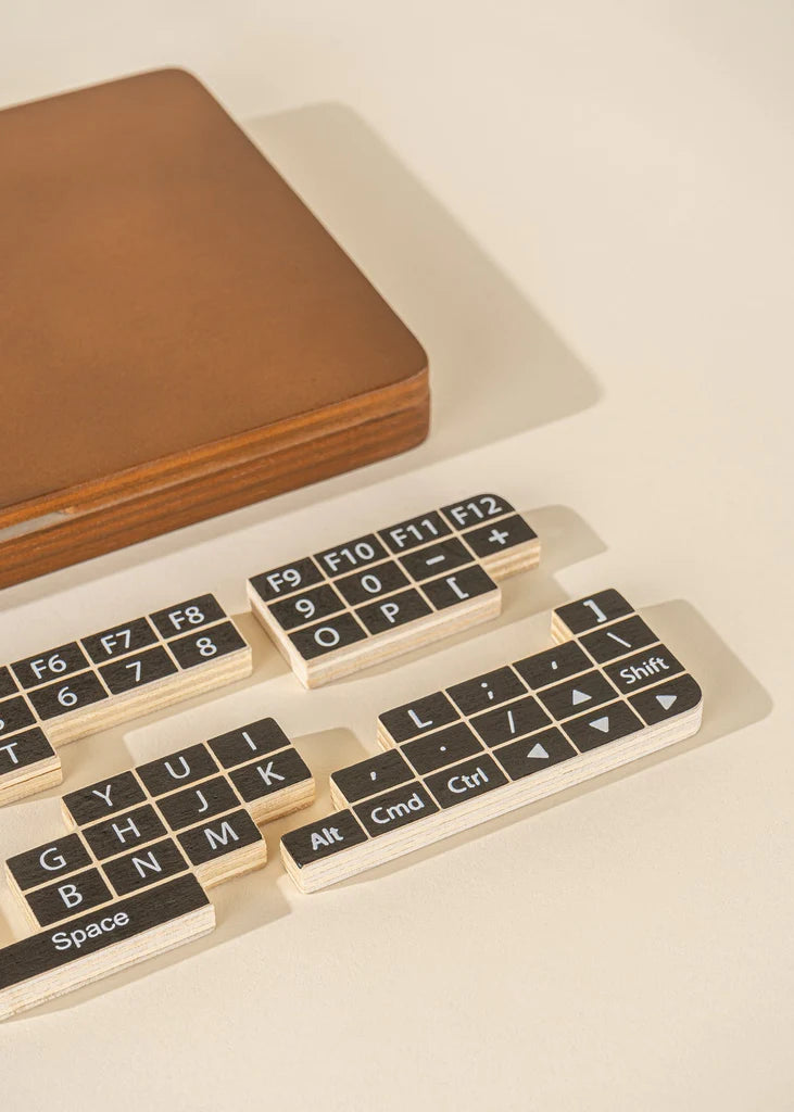 Wooden toy laptop pieces of keyboard