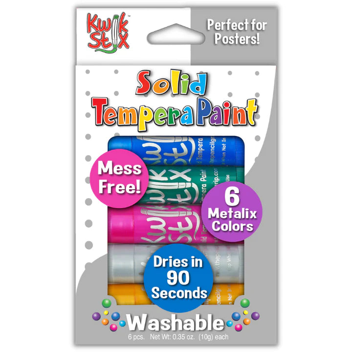Kwik Stix solid tempera paint in 6 metallic colours