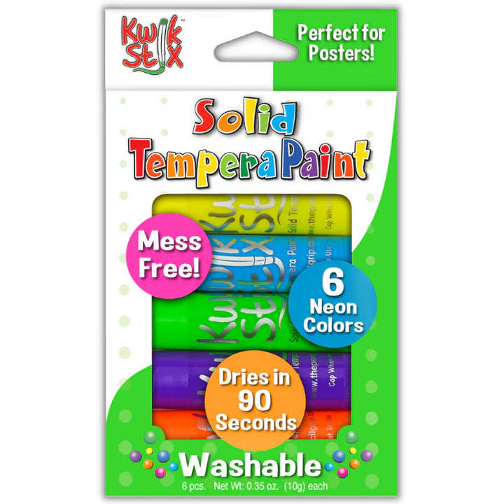 Kwik Stix solid tempera paint in 6 neon colours in packaging
