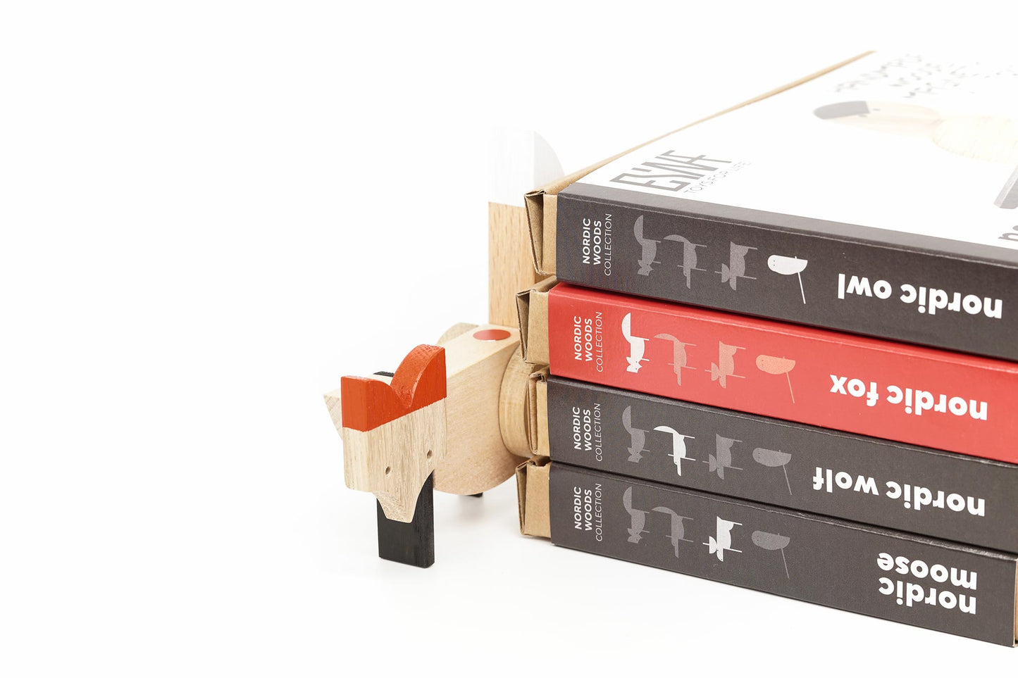 set of ESNAF handmade wooden magnetic toys featuring nordic fox