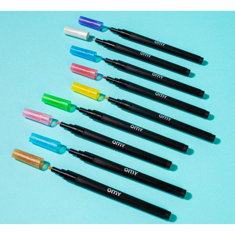Omy 9 colour glitter markers