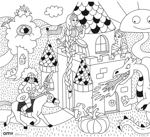 Princess and dragon colouring kit by Omy