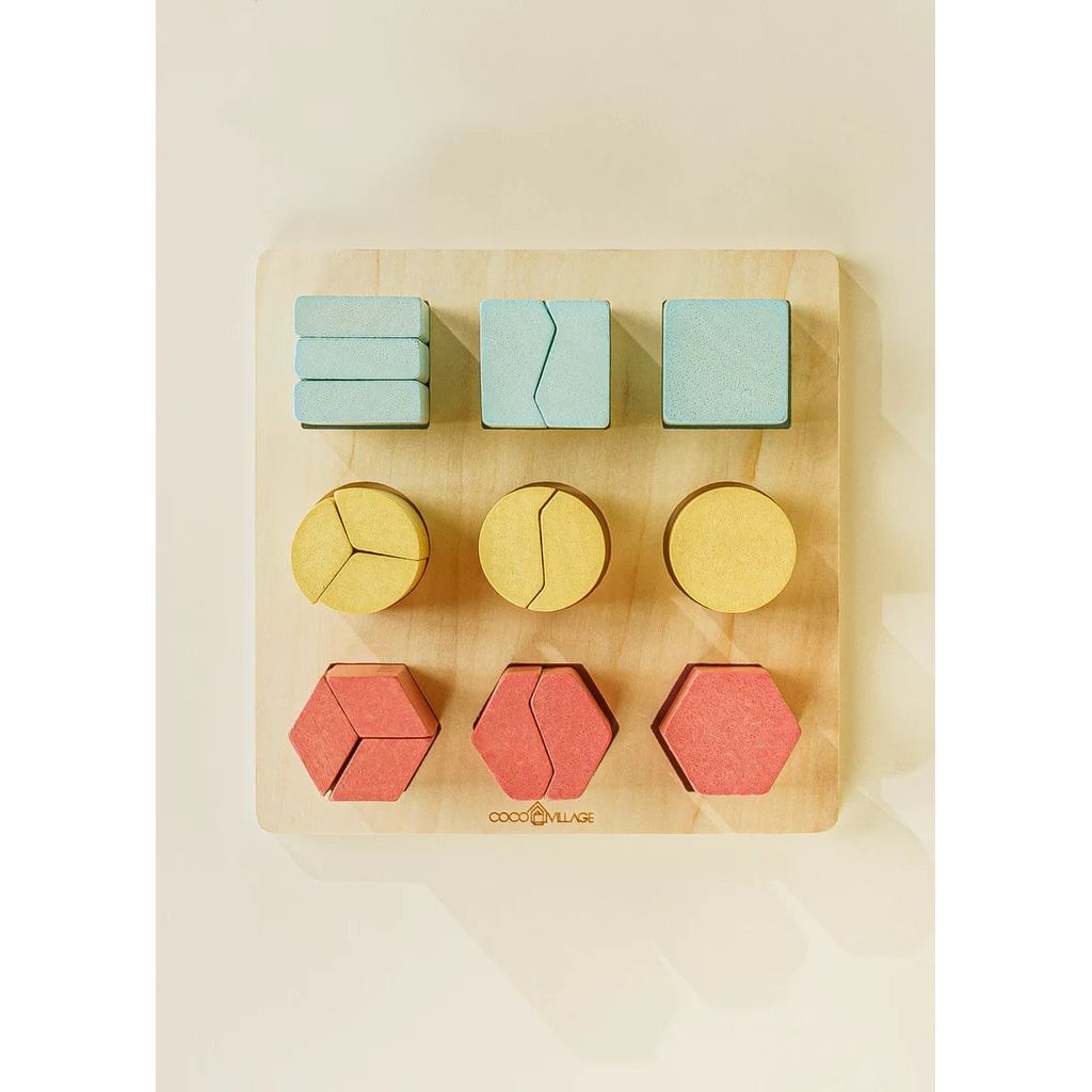 Top view of wooden shape puzzles in 3D