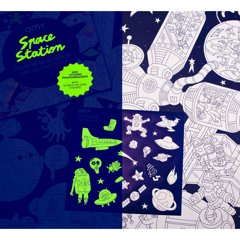 Glow in the dark stickers for Omy colour your own space station giant poster