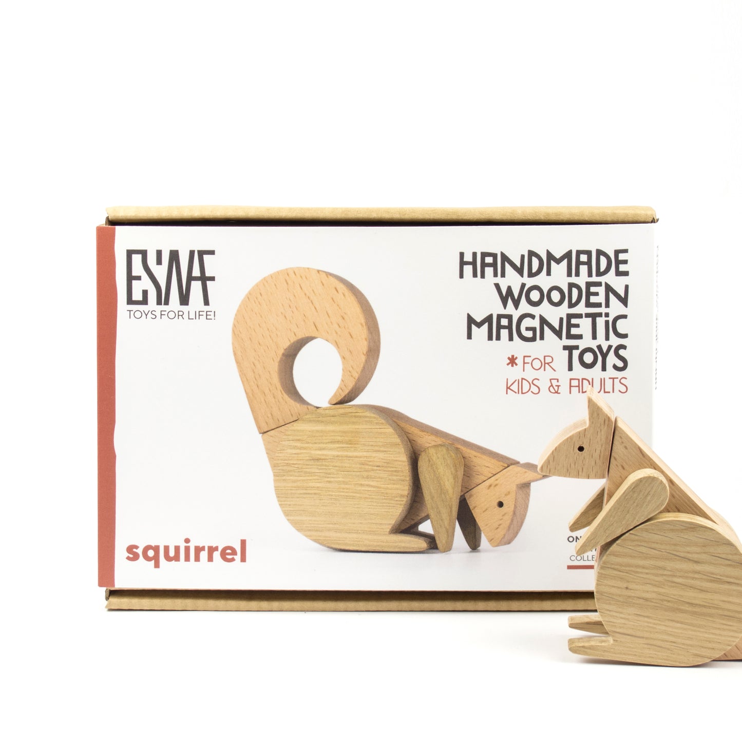 ESNAF magnetic wooden toy squirrel with packaging