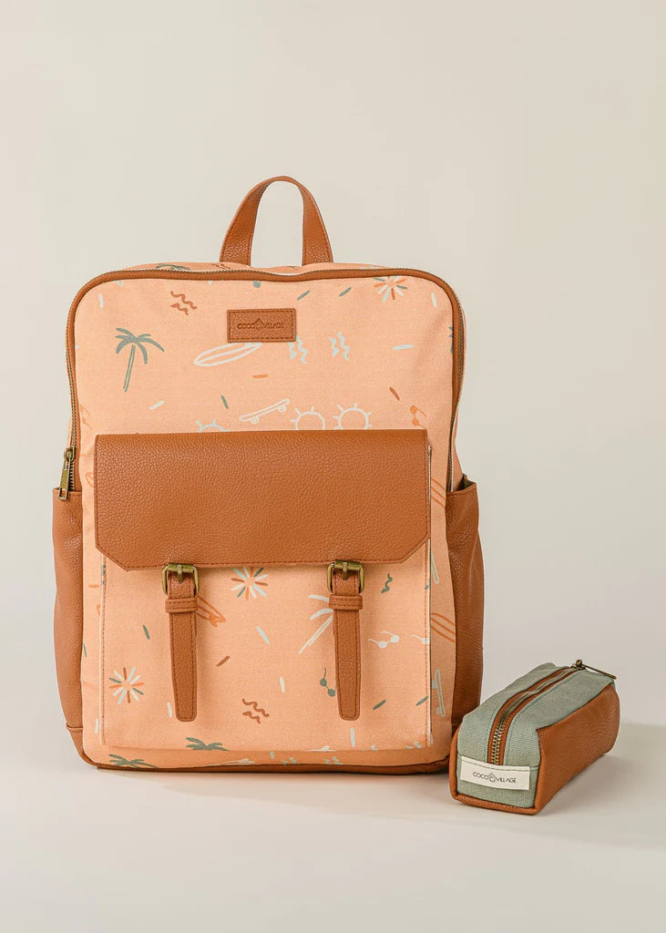 Brown and beige children backpack and pencil case from Cocovillage for children