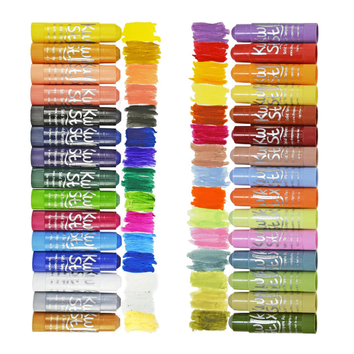 30 colour kwik stix solid tempera paint with coloured hues shown