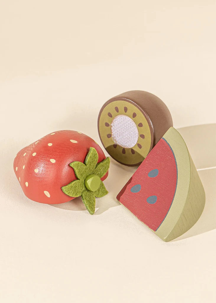 wooden watermelon, strawberry and kiwi from wooden fruit playset