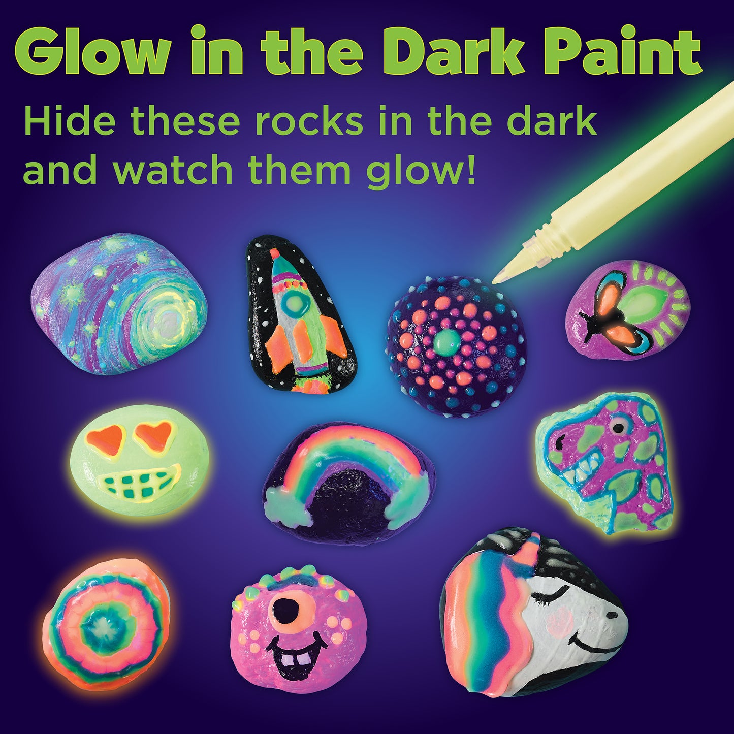 glow in the dark paint in rock painting kit