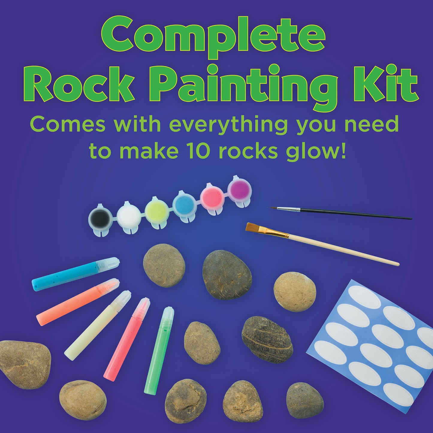 kit instructions- complete rock painting kit that comes with everything you need to make 10 rocks glow!