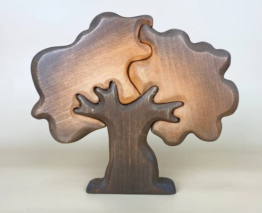 hand-made 3 piece wooden toy tree- brown autumn oak