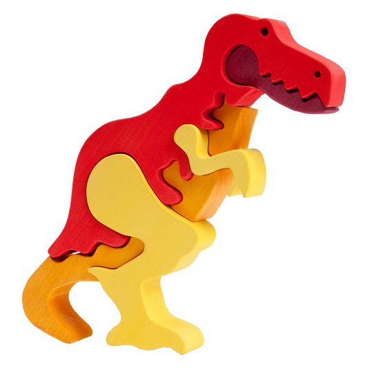 Wooden dinosaur puzzle- T-Rex in red