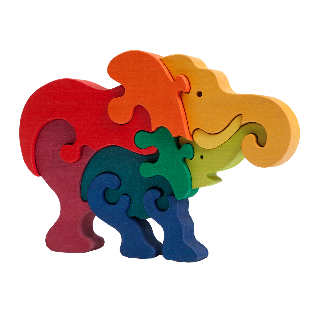 Colourful father and child elephant puzzle made of wood