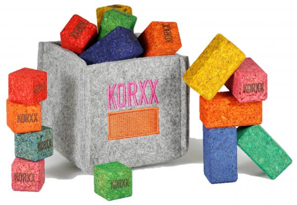 Korxx Brickle C set with small cork building blocks for young toddlers or for travel