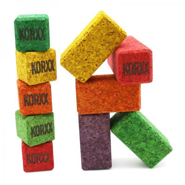 Korxx coloured small cork blocks for building or play on the go