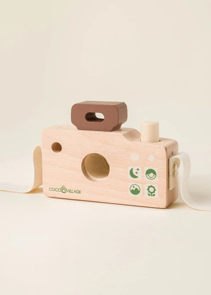 Wooden toy camera with exclusive design