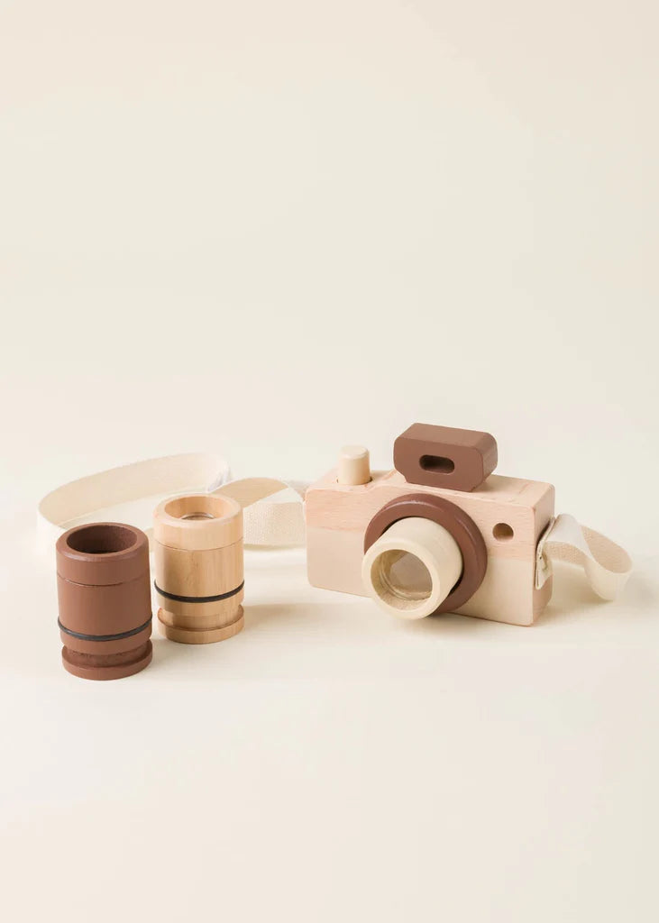 wooden toy camera with interchangable lens