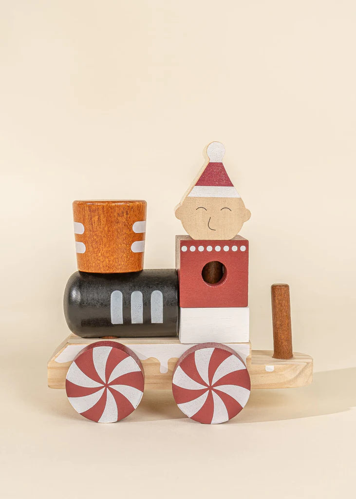 Component of wooden stacking train with santa, in red, orange and black