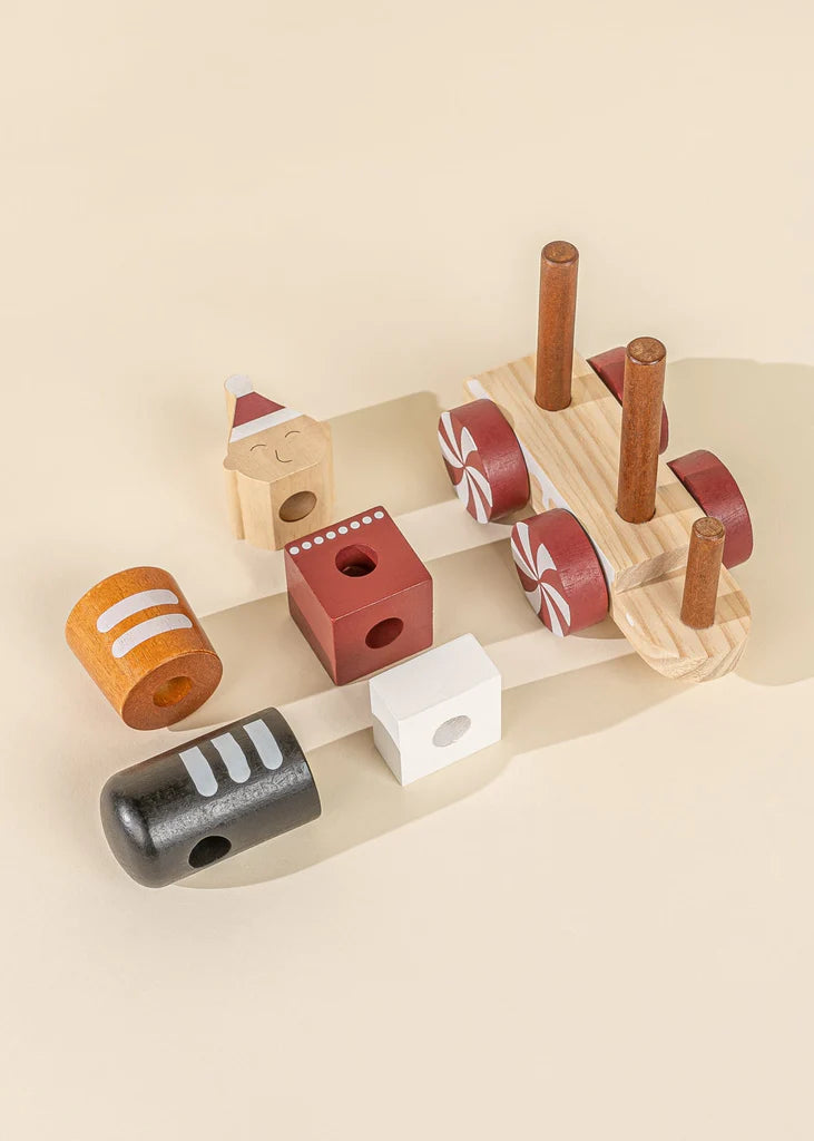 components of wooden stacking toy train