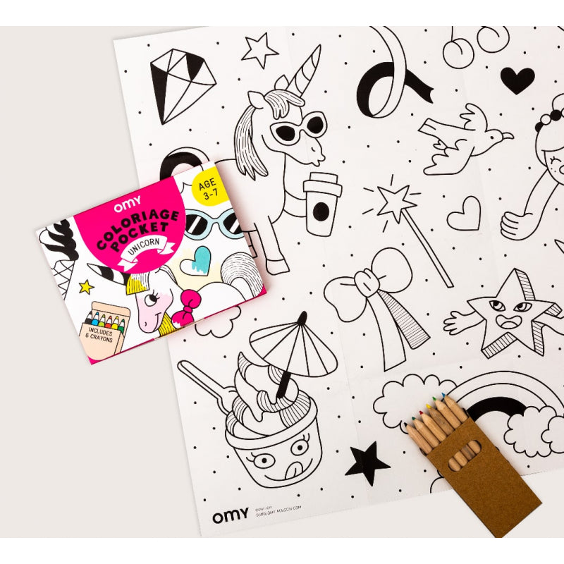 Contents of unicorn colouring kit