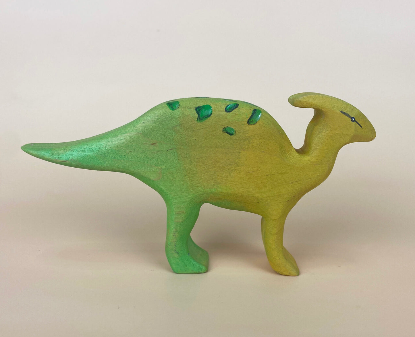 Yellow green Parasaurolophus wooden dinosaur toy