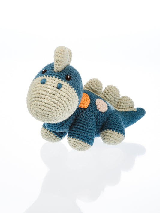 Dinosaur baby toy in petrol blue from Pebblechild