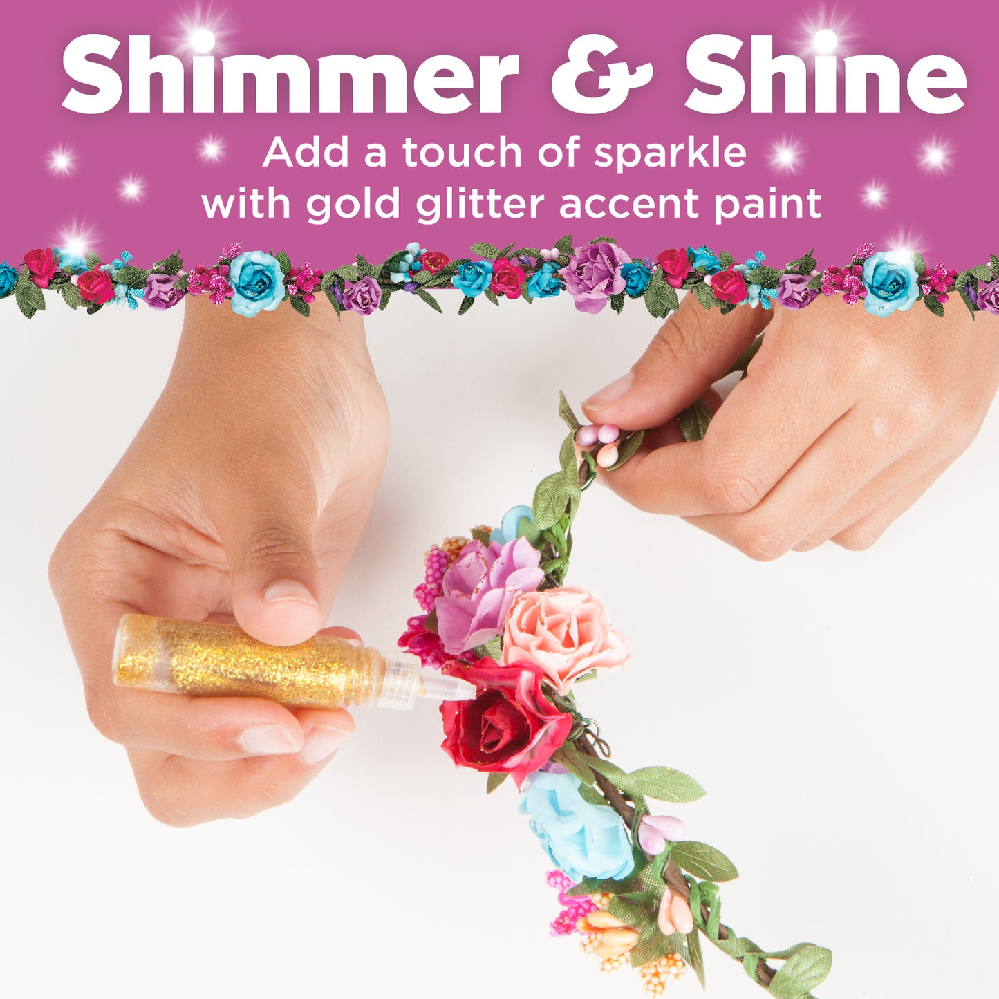 Add glimmer and shine with glitter paint from the faber castell flower crown kit