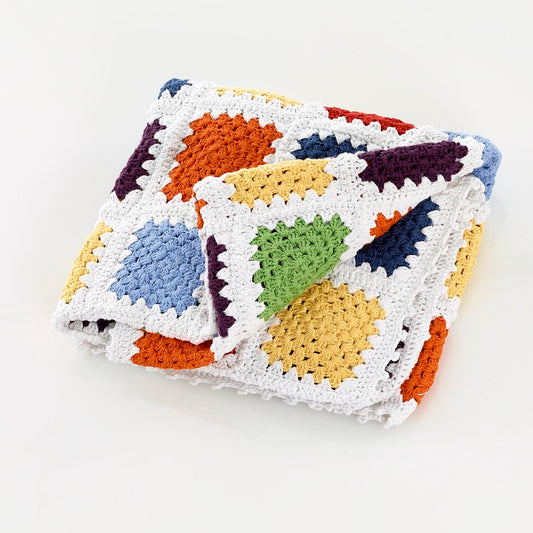 Hand knitted granny square blanket- rainbow