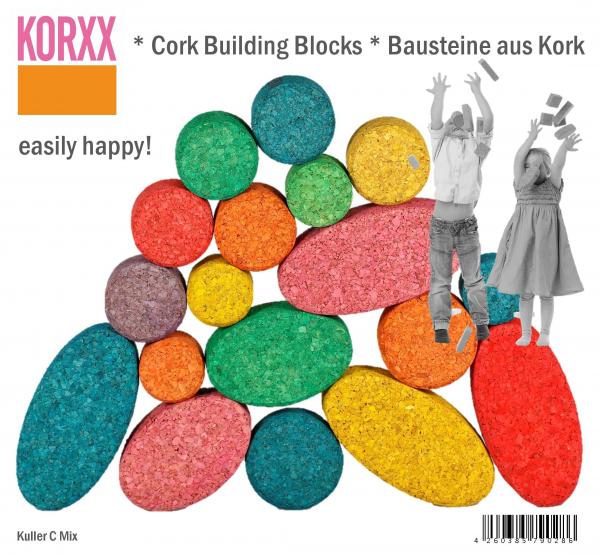Korxx building blocks made of cork in mixed colours of oval and round