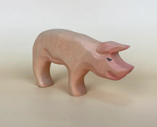 Wooden toy pig in beige with folded ears