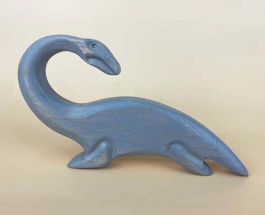 Grey plesiosaurus toy with long serpentine neck and short flippers