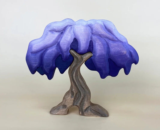 2 piece wooden toy tree (wisteria) with purple leaves and crown