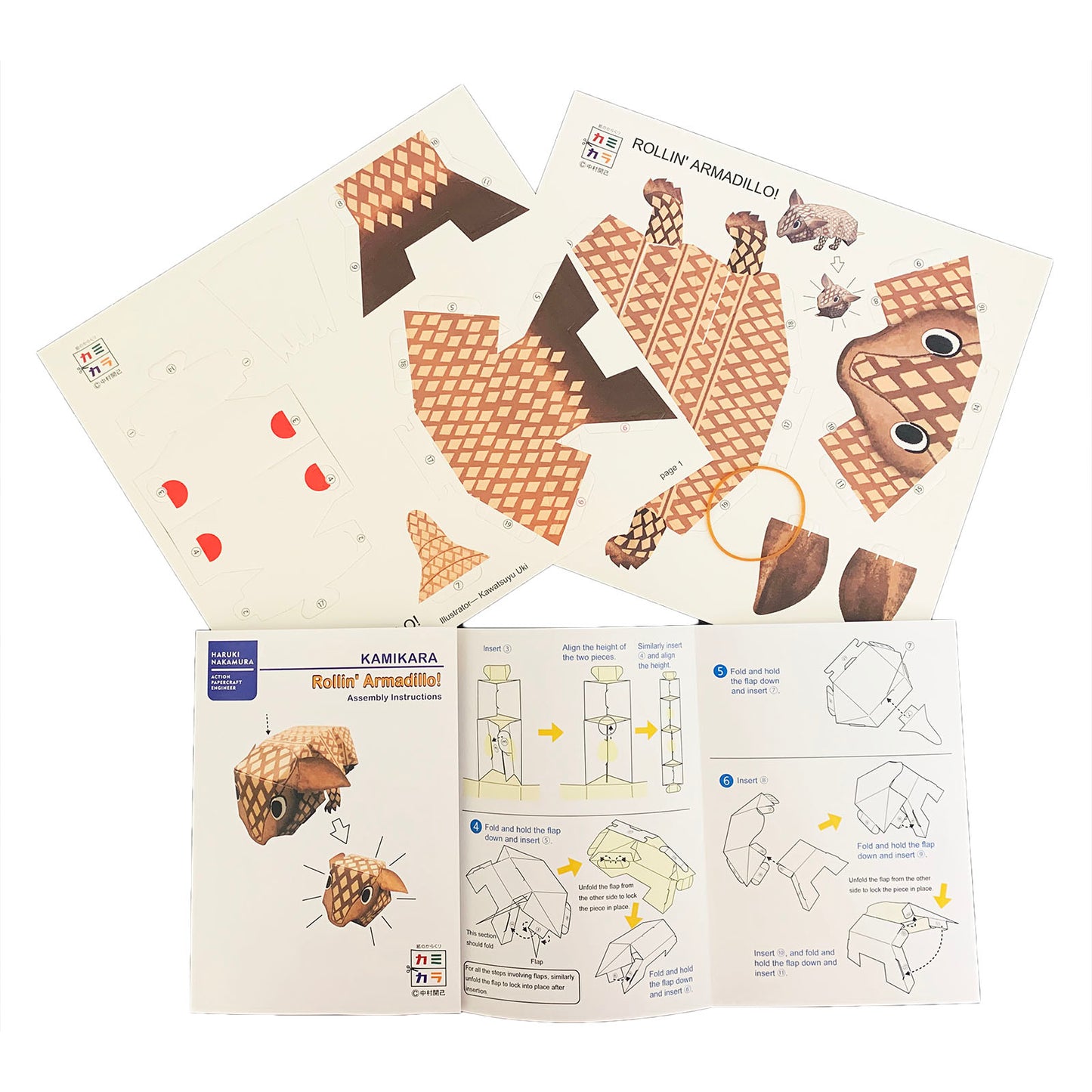 Components of the rollin armadillo kit with instruction booklet