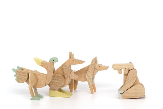 Wooden magnetic toys comprising emu, kangaroo, koala and dingo