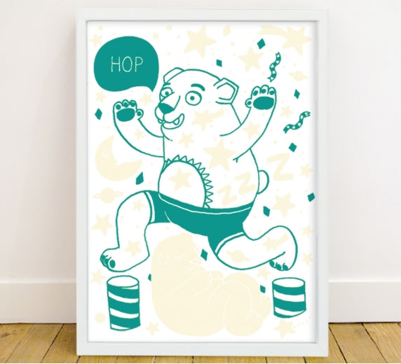 Glow in the dark poster with green grizzly bear by omy